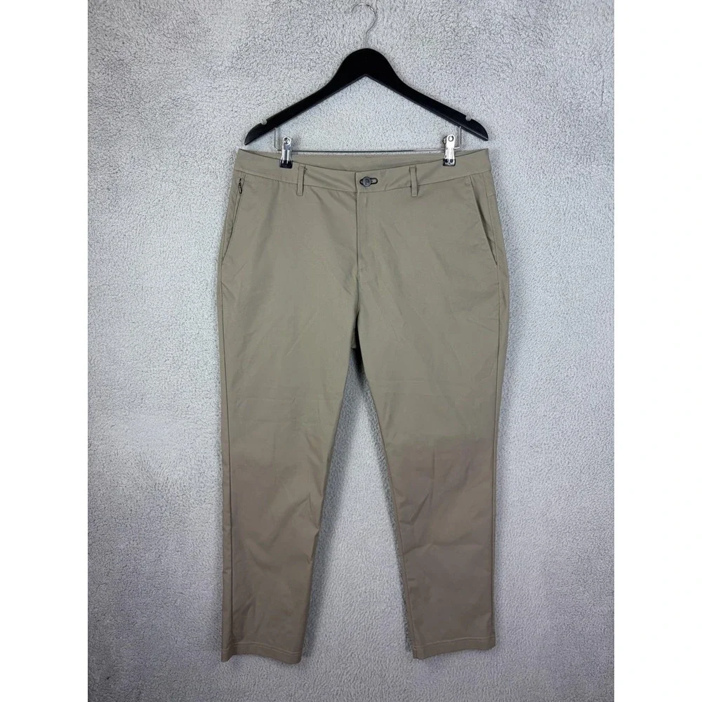 Public Rec Pants Mens 34x30 Beige Slim Fit Microfiber Chino Casual Travel Mens